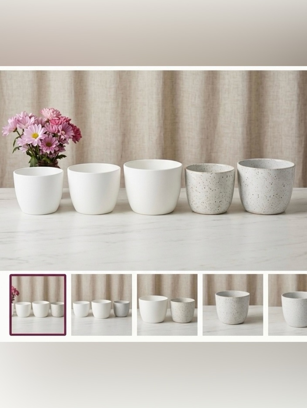 Set of 5 White Ceramic Planters